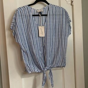 Blue and white stripe shirt with tie up front